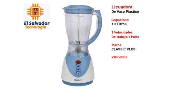 Licuadora De Vaso Plastico Capacidad 1.5 Litros 3 Velocidades De Trabajo + Pulso Marca CLASSIC PLUS VDR-0002
