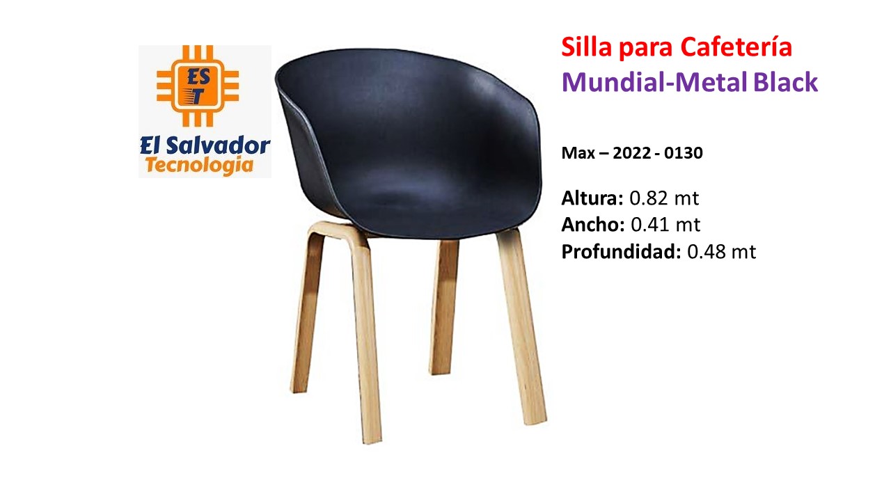 Silla para Cafetería - Mundial-Metal Black - Max–2022-0130 - Altura 0.82 mt - Ancho 0.41 mt - Profundidad 0.48 mt