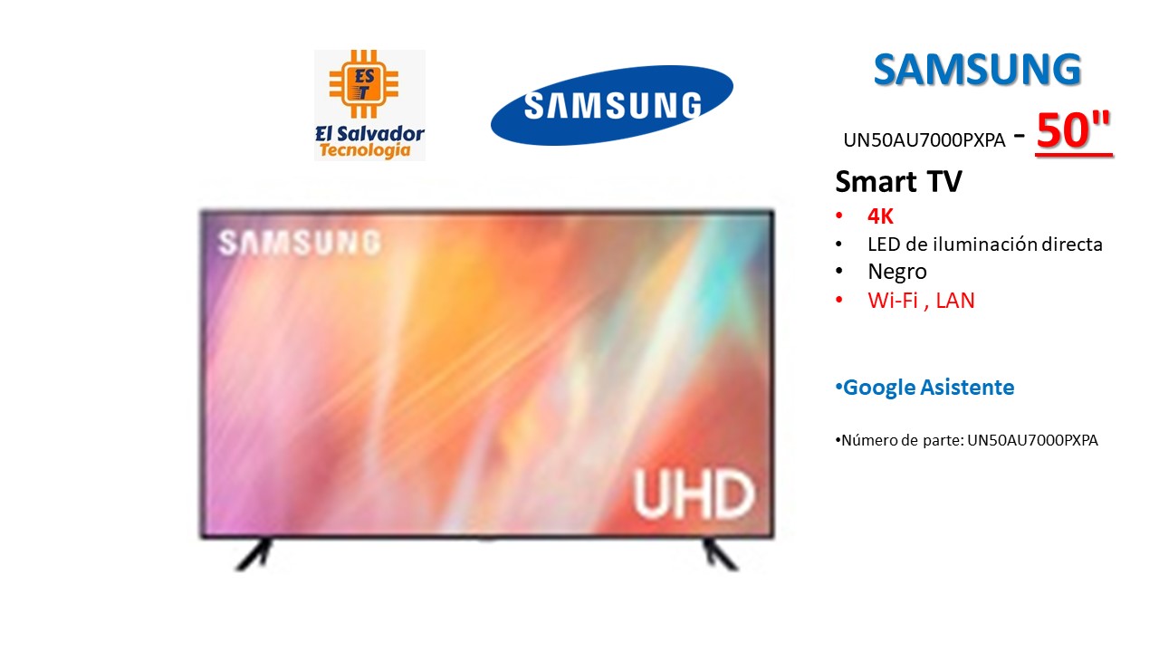 Televisor FHD 4k Smart TV 50» Marca Samsung UN50AU7000PXPA
