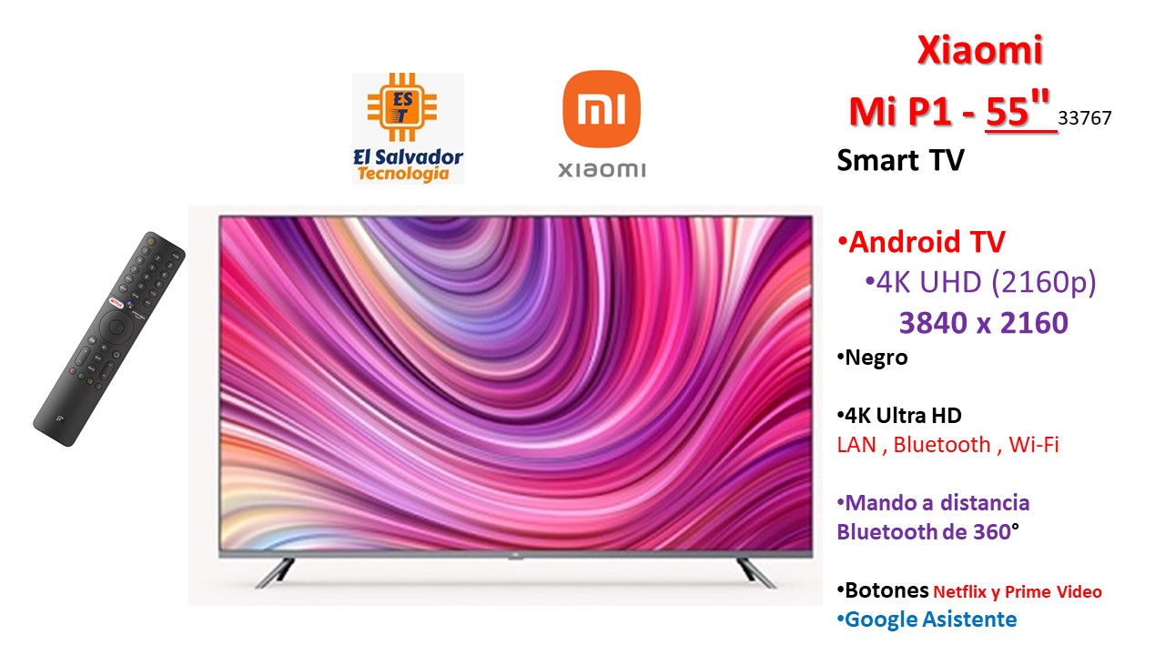 Xiaomi-smart TV 55 Mi TV P1, pantalla sin límite de 55 pulgadas, 4K, correo  electrónico, Android TV, asistente de Google, control sin botones Molnia