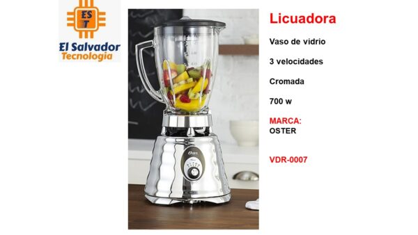Licuadora Vaso de vidrio 3 velocidades Cromada 700 w MARCA - OSTER VDR-0007
