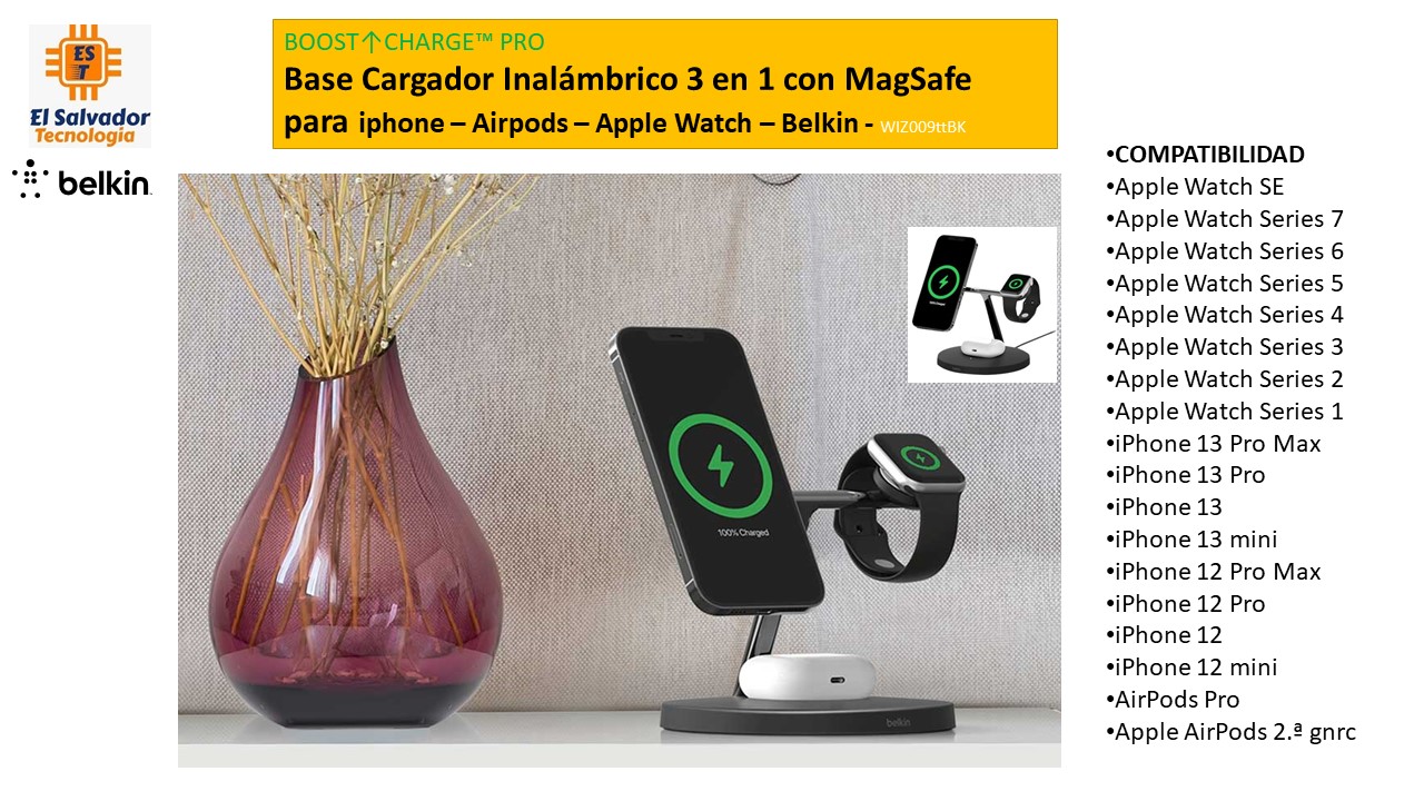 Cargador Inalambrico, Base De Carga Inalambrica 3 En 1 Para Apple Watch Y  Air