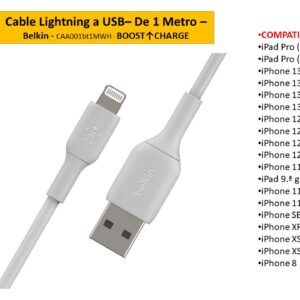 Cable Lightning a USB– De 1 Metro – Belkin - CAA001bt1MWH - BOOST↑CHARGE