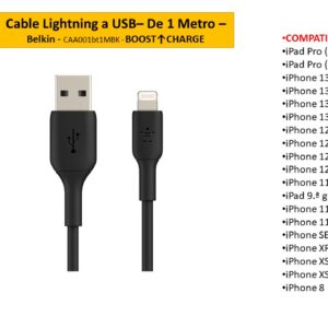 Cable Lightning a USB– De 1 Metro – Para iPhone iPad - Belkin - CAA001bt1MBK - BOOST↑CHARGE
