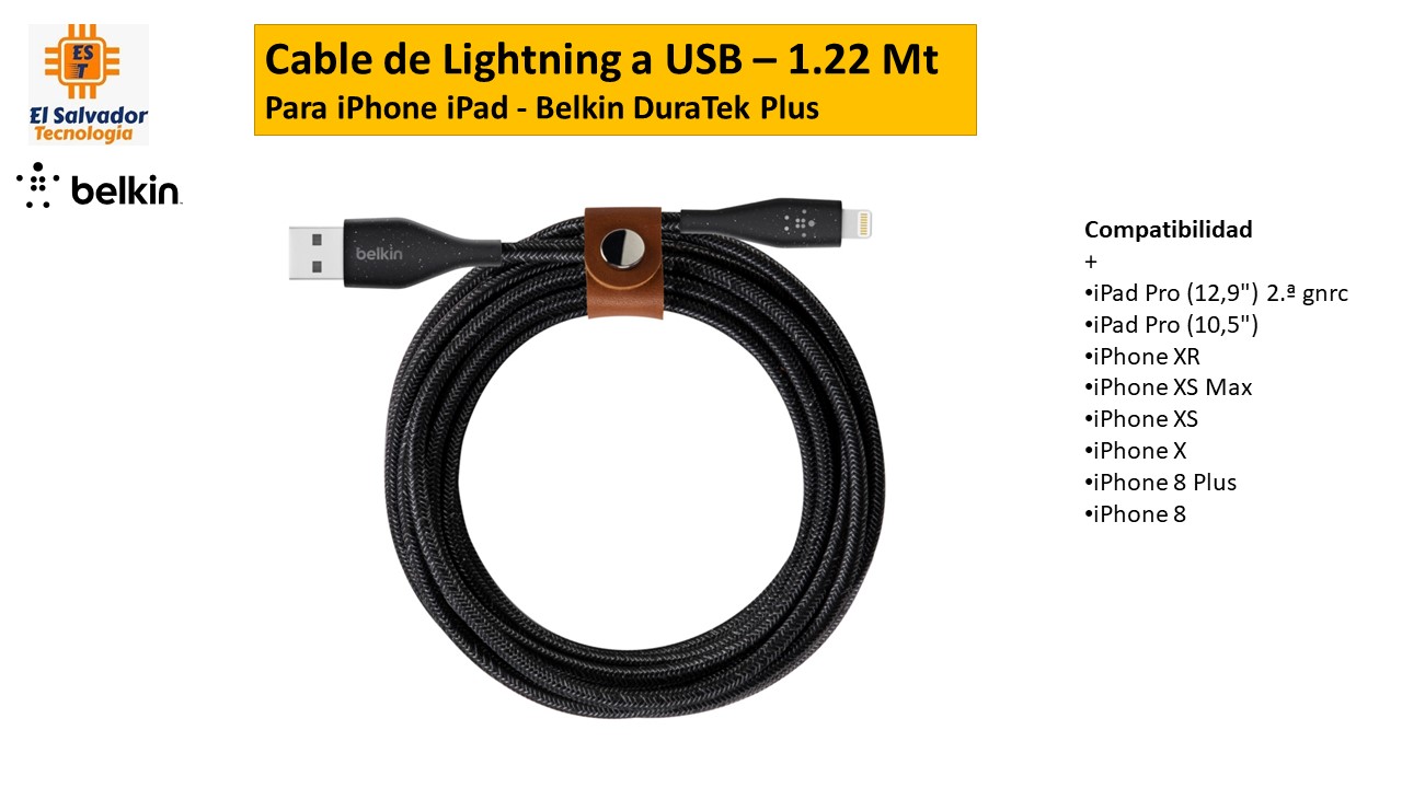 Cable de Lightning a USB – 1.22 Mt - Para iPhone iPad - Belkin DuraTek Plus