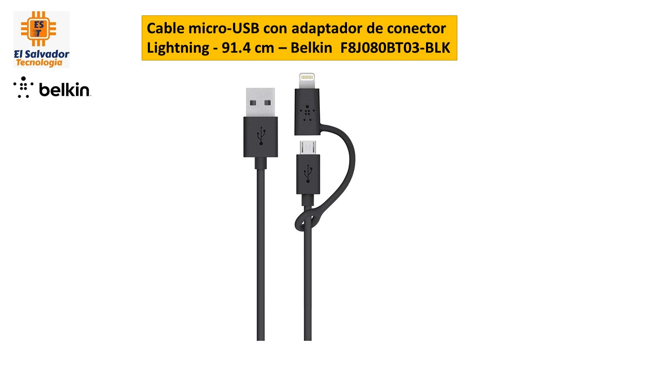 Cable micro-USB con adaptador de conector Lightning - 91.4 cm – Belkin  F8J080BT03-BLK