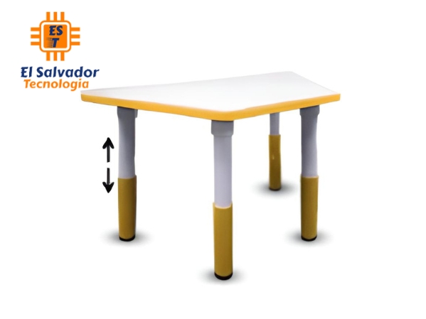 Mesa escolar trapezoidal para parvularia con nivel de elevación kid plus plastificada color amarillo