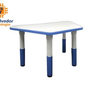 Mesa escolar trapezoidal para parvularia con nivel de elevación kid plus plastificada color azul