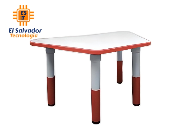 Mesa escolar trapezoidal para parvularia con nivel de elevación kid plus plastificada color rojo