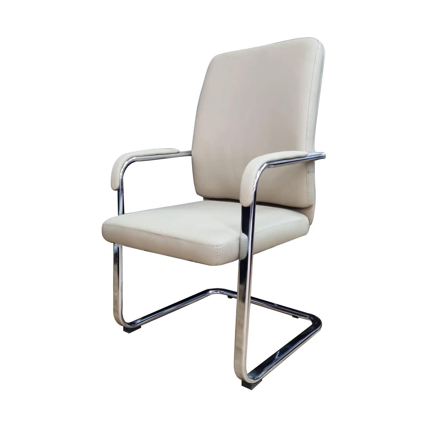 Silla de Espera de Cuero Simulado Elegante Tipo Trineo - Soporta 280 Lbs - Diamante Beige