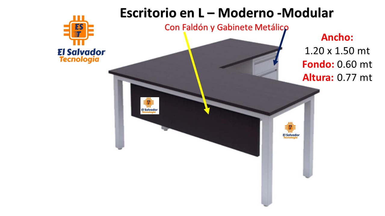 Escritorio en L Moderno - Modular Gabinete Metalico - CNT 30644 - 1.20 x 1.50 Ancho x 0.60 Profundidad x 0.77 Altura