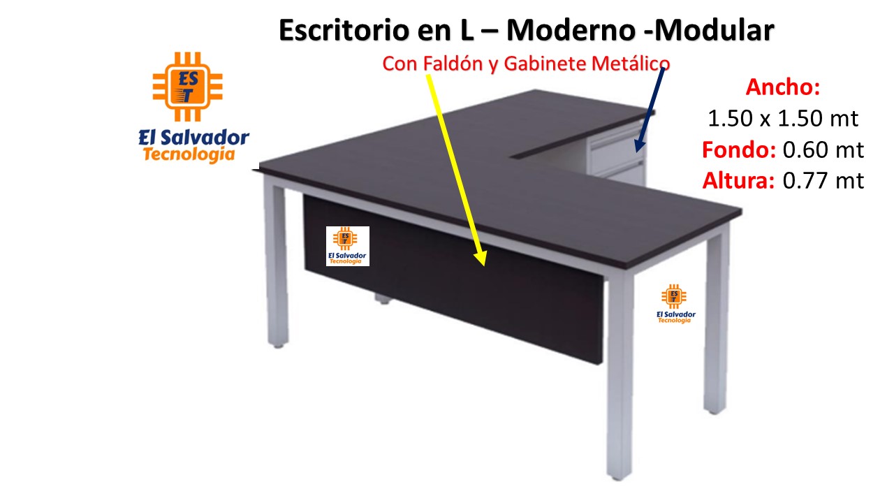 Escritorio en L Moderno - Modular Gabinete Metalico - CNT 30646 - 1.50 x 1.50 Ancho x 0.60 Profundidad x 0.77 Altura