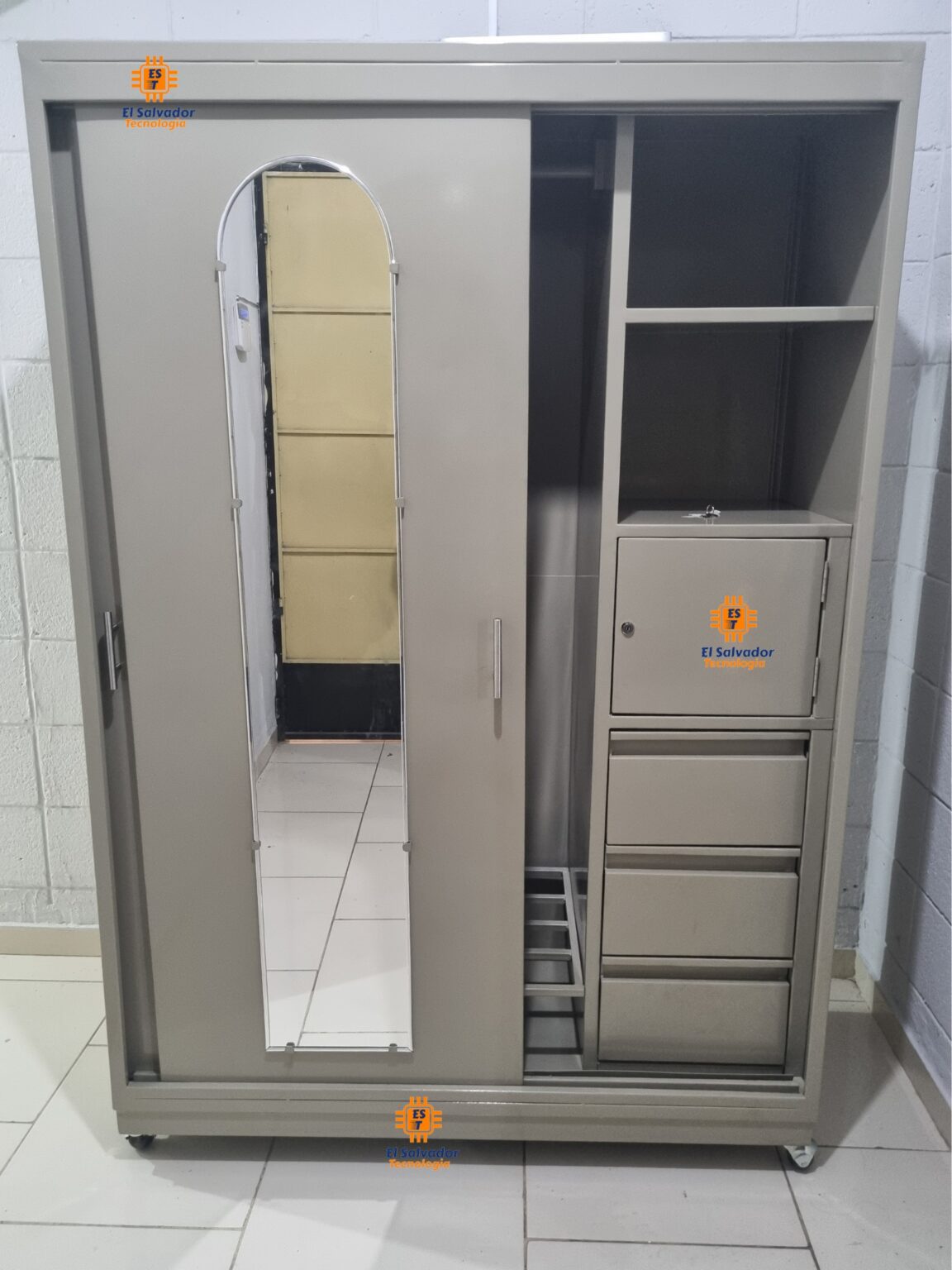 Closet Metálico para Dormitorio 2 Cuerpos con Rodos y Espejo con ...
