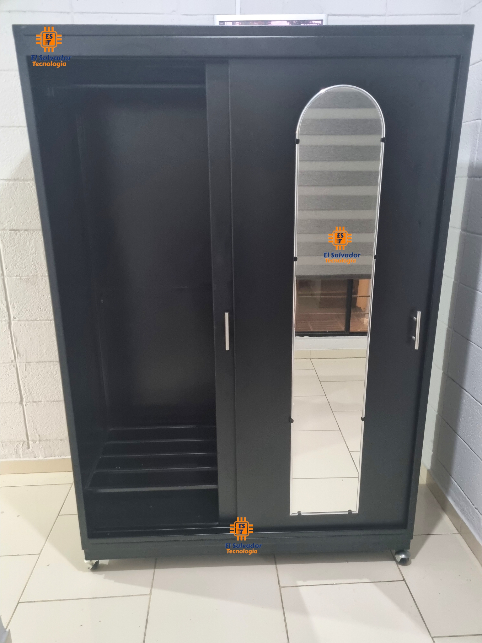Closet Metálico para Dormitorio 2 Cuerpos con Rodos y Espejo con ...