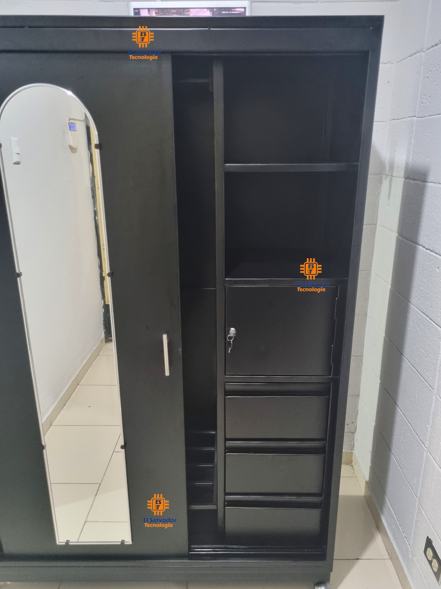 Closet Metálico para Dormitorio 2 Cuerpos con Rodos y Espejo con ...