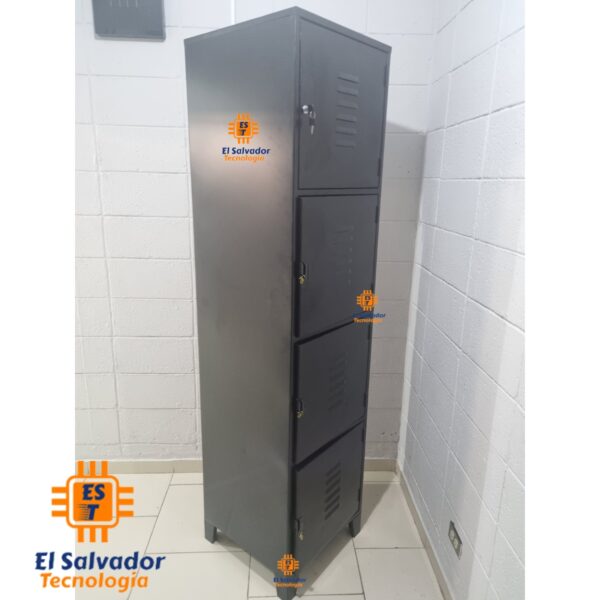 Locker Metalico Big Plus de 4 Puertas - 3 con Aleta porta Candado y 1 Puerta con Llave Color Negro 2.00 Mt Alto x 0.50 Fondo x 0.50 Frente-Ancho