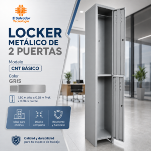 Locker Metalico de 2 Puertas - Modelo CNT BASICO - Color Gris - 1.80 Mt Alto x 0.38 Profundidad x 0.28 Frente-Ancho