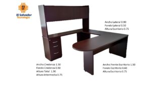 Escritorio modular en L con credenza TLS 23 - 1.50m Ancho x 0.60m Fondo x 1.90m Altura Total