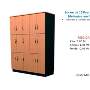Locker de 15 Puertas De Melamina con llave - TLS 34 - 1.80m Alto x 1.90m Ancho x 0.40m Fondo