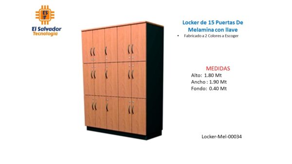 Locker de 15 Puertas De Melamina con llave - TLS 34 - 1.80m Alto x 1.90m Ancho x 0.40m Fondo