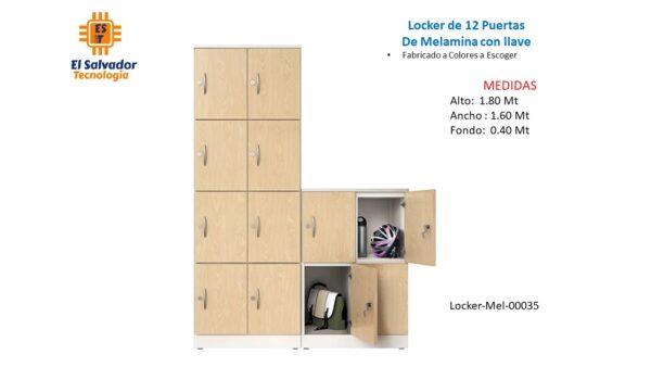 Locker de 12 Puertas de Melamina con llave - TLS 35 - 1.80m Alto x 1.60m Ancho x 0.40m Fondo