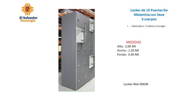 Locker de 15 Puertas De Melamina con llave 3 cuerpos -TLS 36- 2.00m Alto x 1.20m Ancho x 0.40m Fondo