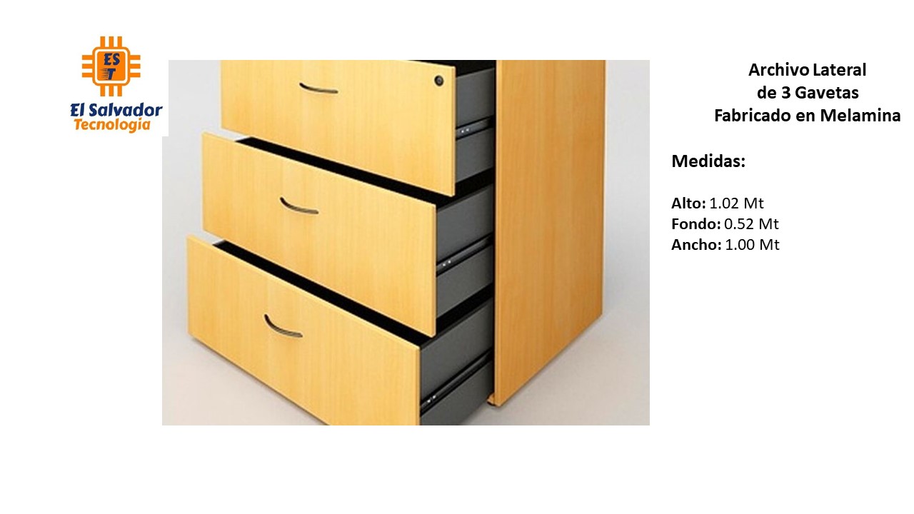 Archivo Lateral de 3 Gavetas Fabricado en Melamina -TLS 73 - 1.02m Alto x 0.52m Fondo x 1.00m Ancho