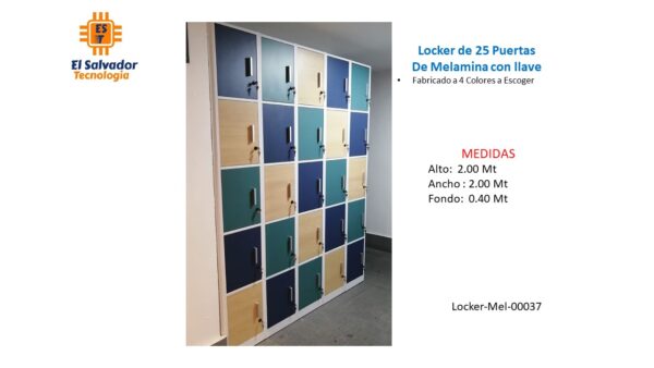 Locker de 25 Puertas de Melamina con llave- TLS 37 - 2.00m Alto x 2.00m Ancho x 0.40m Fondo