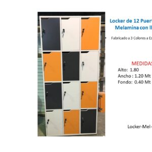 Locker de 12 Puertas De Melamina con llave- TLS 38 - 1.80m Ancho x 1.20m Ancho x 0.40m Fondo