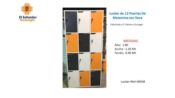 Locker de 12 Puertas De Melamina con llave- TLS 38 - 1.80m Ancho x 1.20m Ancho x 0.40m Fondo