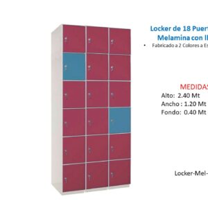 Locker de 18 Puertas De Melamina con llave- TLS 39 - 2.40m Alto x 1.20m Alto x 0.40m Fondo