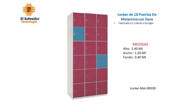 Locker de 18 Puertas De Melamina con llave- TLS 39 - 2.40m Alto x 1.20m Alto x 0.40m Fondo