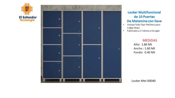 Locker Multifuncional de 10 Puertas de Melamina con llave - TLS 40 -1.80m Alto x 1.60m Ancho x 0.40m Fondo