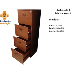 Archivo de 4 Gavetas Fabricado en Melamina - TLS 62 - 1.35m Alto x 0.60m Fondo x 0.46m Ancho