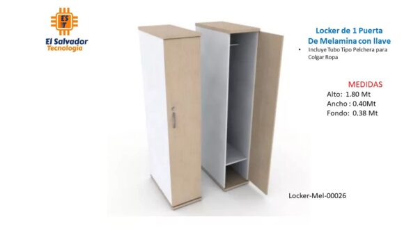 Locker de 1 Puerta De Melamina con llave -TLS 025- 1.80m Ancho x 0.40m x Fondo 0.38m