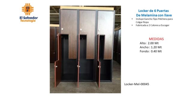 Locker de 6 Puertas de Melamina con llave - TLS 45 - 2.00m Alto x 1.20m Ancho x 0.40m Fondo MEDIDAS: Alto: 2.00m Ancho: 1.20m Fondo: 0.40m