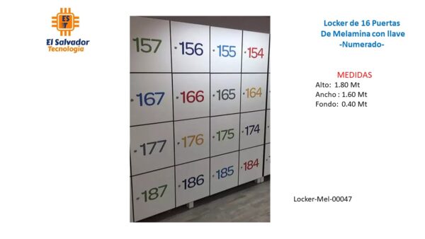 Locker de 16 Puertas de Melamina con llave -Numerado- TLS 46 - 1.80m Alto x 1.60m Ancho x 0.40m Fondo