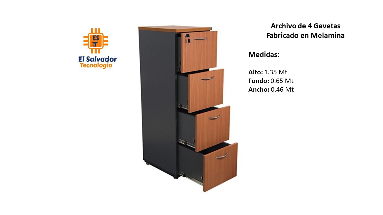 Archivo de 4 Gavetas Fabricado en Melamina - TLS 63 - 1.35m Alto x 0.65m Fondo x 0.46m Fondo