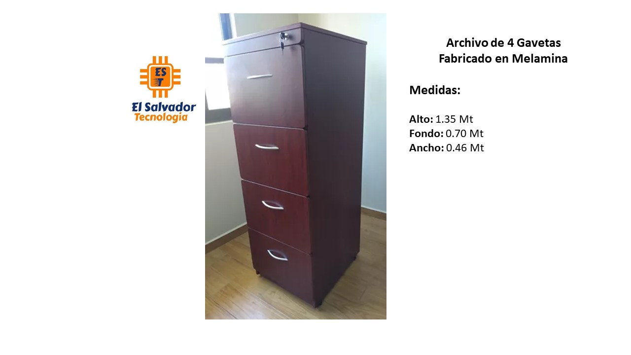 Archivo de 4 Gavetas Fabricado en Melamina - TLS 64 - 1.35m Alto x 0.65m Fondo x 0.46m Fondo