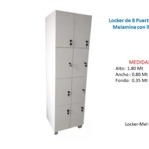 Locker de 8 Puertas De Melamina con llave - TLS 29 - 1.80m Alto x 0.80m Ancho x 0.35m Fondo