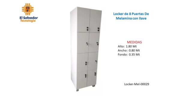 Locker de 8 Puertas De Melamina con llave - TLS 29 - 1.80m Alto x 0.80m Ancho x 0.35m Fondo