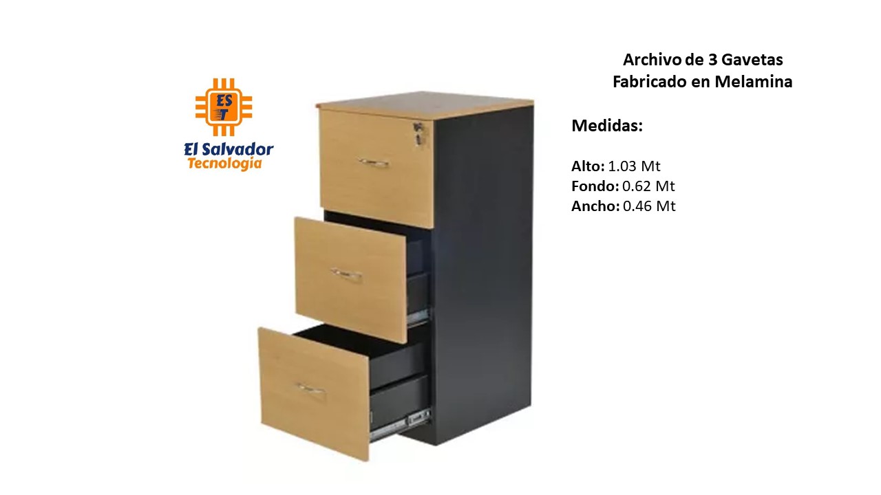 Archivo de 3 Gavetas Fabricado en Melamina - TLS 66 - 1.03m Alto x 0.62m Fondo x 0.46m Ancho