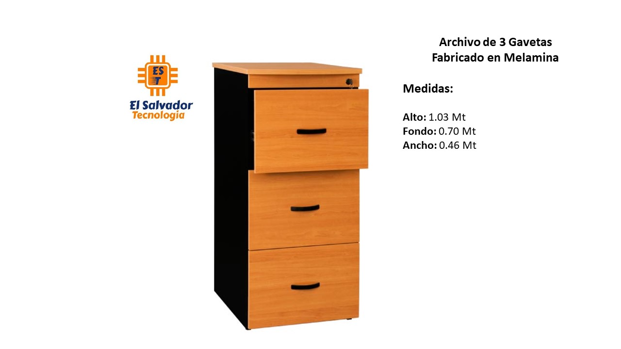 Archivo de 3 Gavetas Fabricado en Melamina - TLS 67 - 1.03m Alto x 0.70m Fondo x 0.46m Ancho