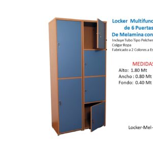 Locker Multifuncional de 6 Puertas de Melamina con llave- TLS 31- 1.80m Alto x 0.80m Ancho x 0.40m Fondo