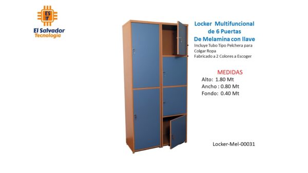 Locker Multifuncional de 6 Puertas de Melamina con llave- TLS 31- 1.80m Alto x 0.80m Ancho x 0.40m Fondo