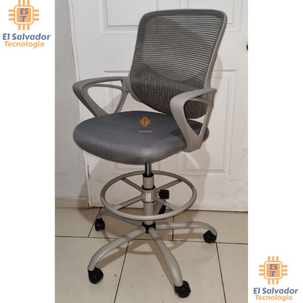 Silla Cajero con Respaldo de Malla- LF014 GREY- Soporta 250 LBS