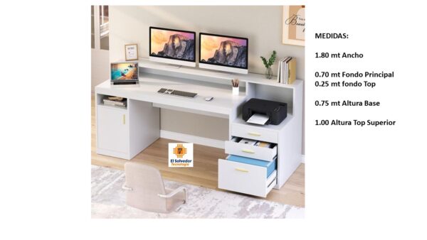 Escritorio Modular Multi Tareas Uso Hogar Con Gavetas - TLS 116 - 1.80 mt Ancho x 0.70 mt Fondo x 0.75 mt Altura Base