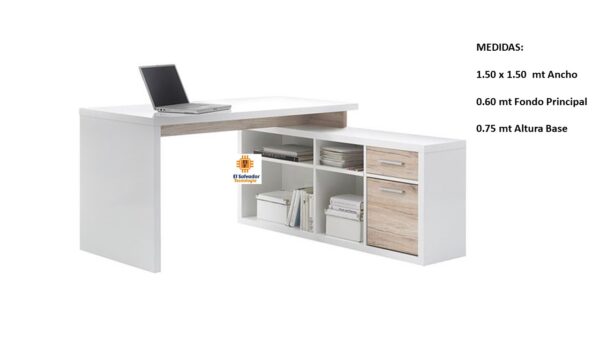 Escritorio Modular en L con Credenza - TLS 148 - 1.50 x 1.50 mt Ancho x 0.60 mt Fondo x 0.75 mt Altura