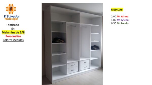 Closet de Melamina con Gavetas - TLS 280 - 2.00m Altura x 1.80m Ancho x 0.50m Fondo