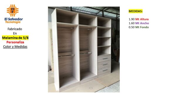 Closet de Melamina para Hogar con Gavetas - TLS 289 - 1.90m Altura x 1.60m Ancho x 0.50m Fondo